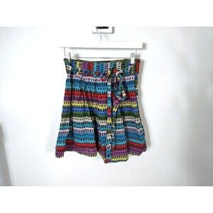 Jack by BB Dakota Multicolor Rainbow Geometric Tie Waist Cotton Mini Skirt Sz 4